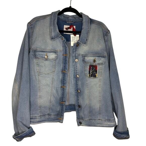 Social Standard Custom Denim Jean Jacket Women's Size XXL Patchwork Plaid Folk - Picture 2 of 10
